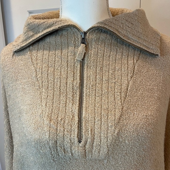 Barefoot Dreams Cozy Chic Lite 1/2 Zip Poncho Beige Size L/XL - Picture 5 of 15